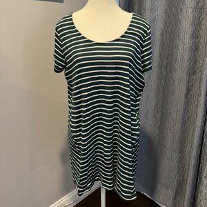 A Pea in the Pod Women's Nursing Top Zip Sides Dark Green & White Stripes Size L